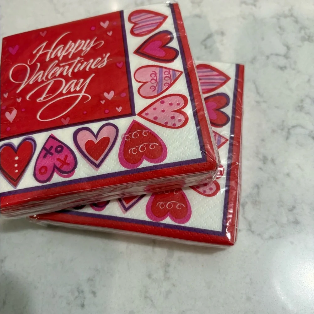 Valentine's Day Red Heart Paper Napkins - Festive Party Pack